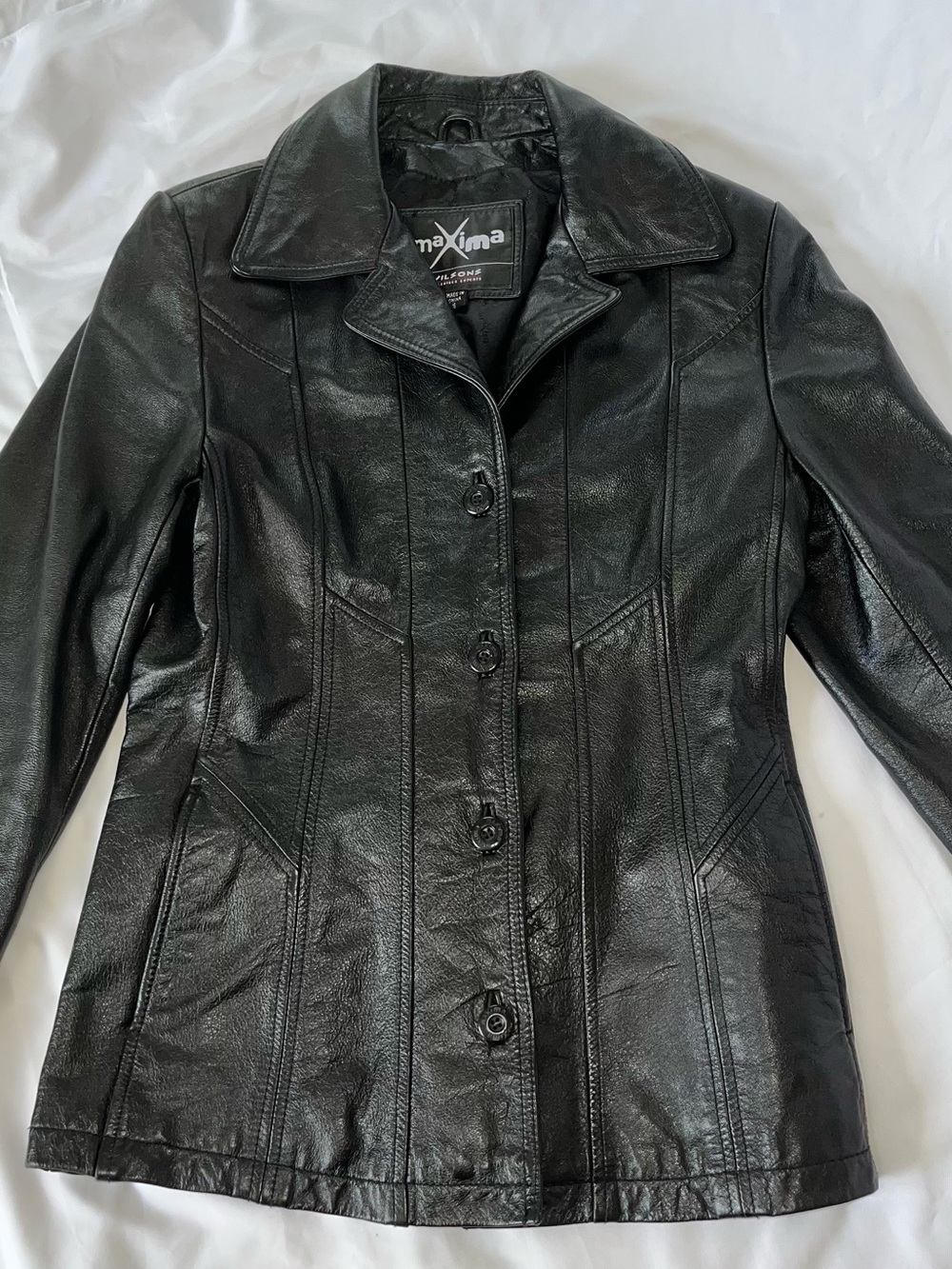 Maxima Vintafe Black Leather Button-Front Women's Jacket